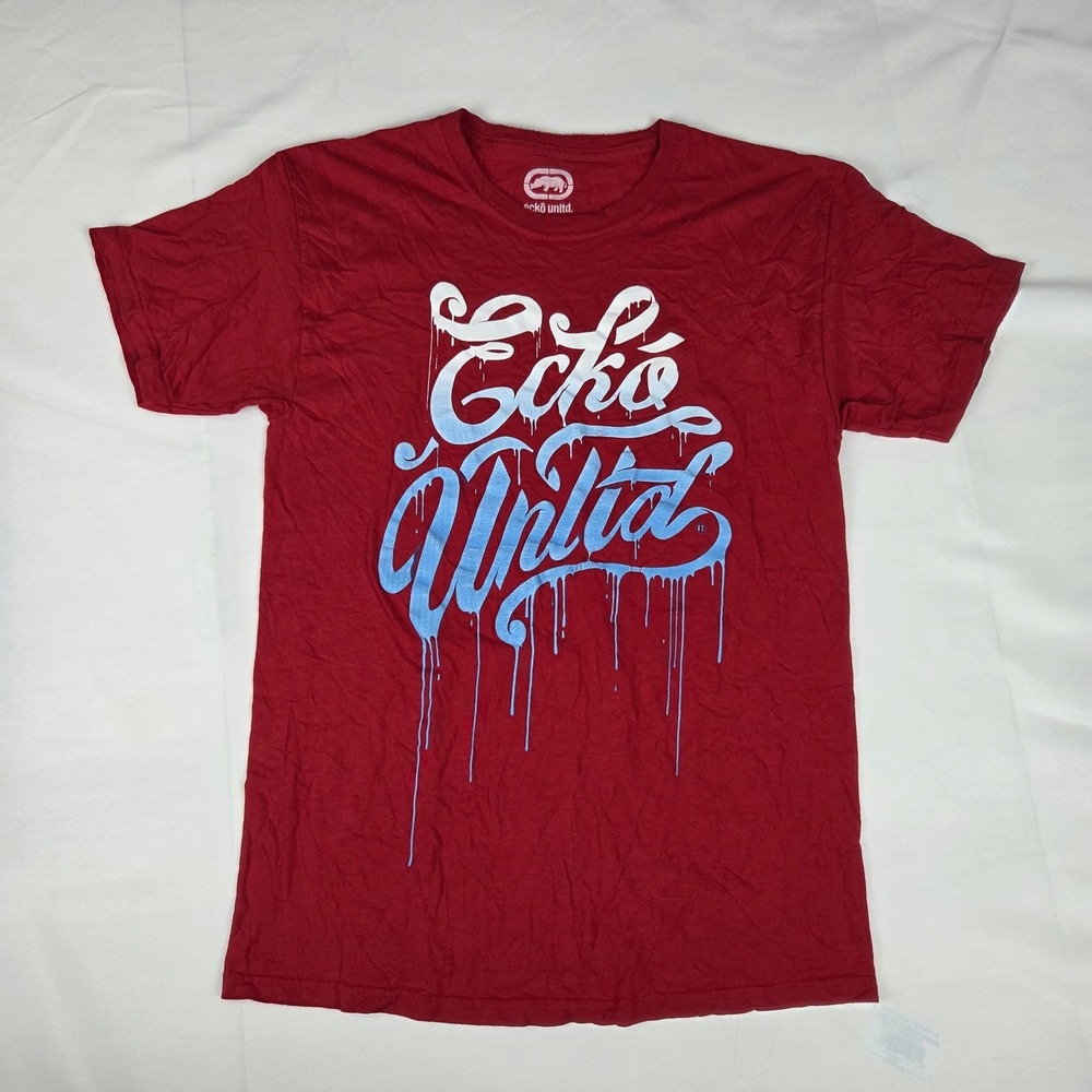 Ecko Unltd Mens Red Graffiti Logo Drip Graphic T-Shirt Size M Streetwear Cotton